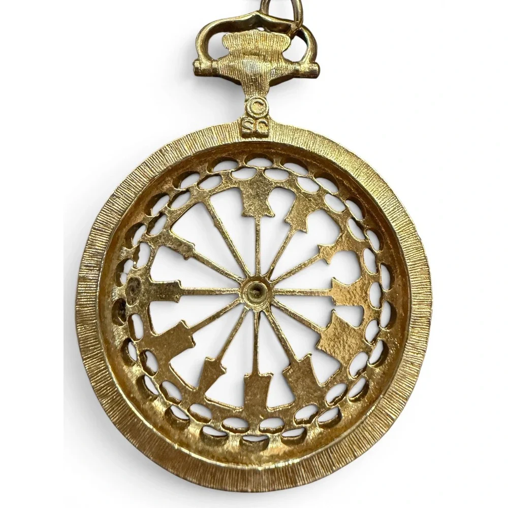 Vtg 60s Sarah Coventry Gold Tone Skeleton Watch Face‎ Pendant charm for necklace